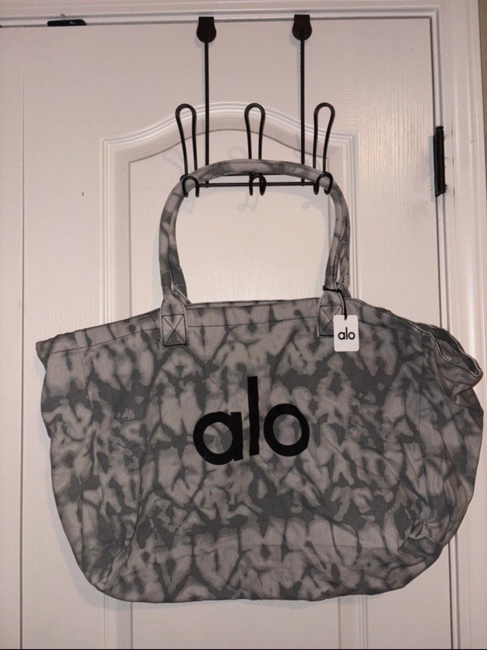 ALO Yoga Gray Tie-Dye Canvas Tote with Bold Logo